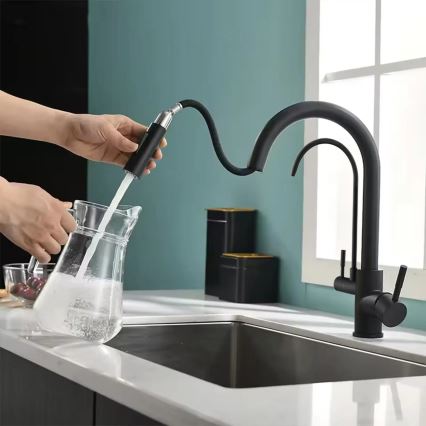 REA-B7564 - Slavina za sudoperu sa izvlačnom prskalicom i integrisanom filtracijom ECO FRESH, 37,5 cm, mat crna