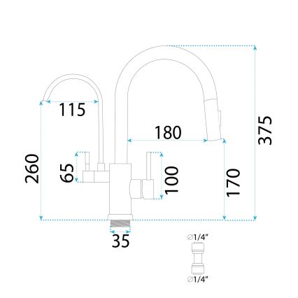 REA-B7564 - Slavina za sudoperu sa izvlačnom prskalicom i integrisanom filtracijom ECO FRESH, 37,5 cm, mat crna