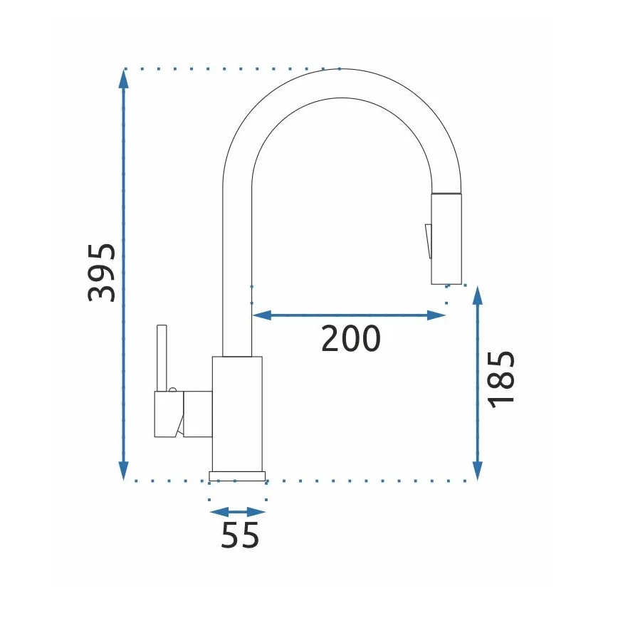 REA-B9147 - Baterija za sudoperu sa izvlačivom slušalicom FRESH 39,5 cm mat crna