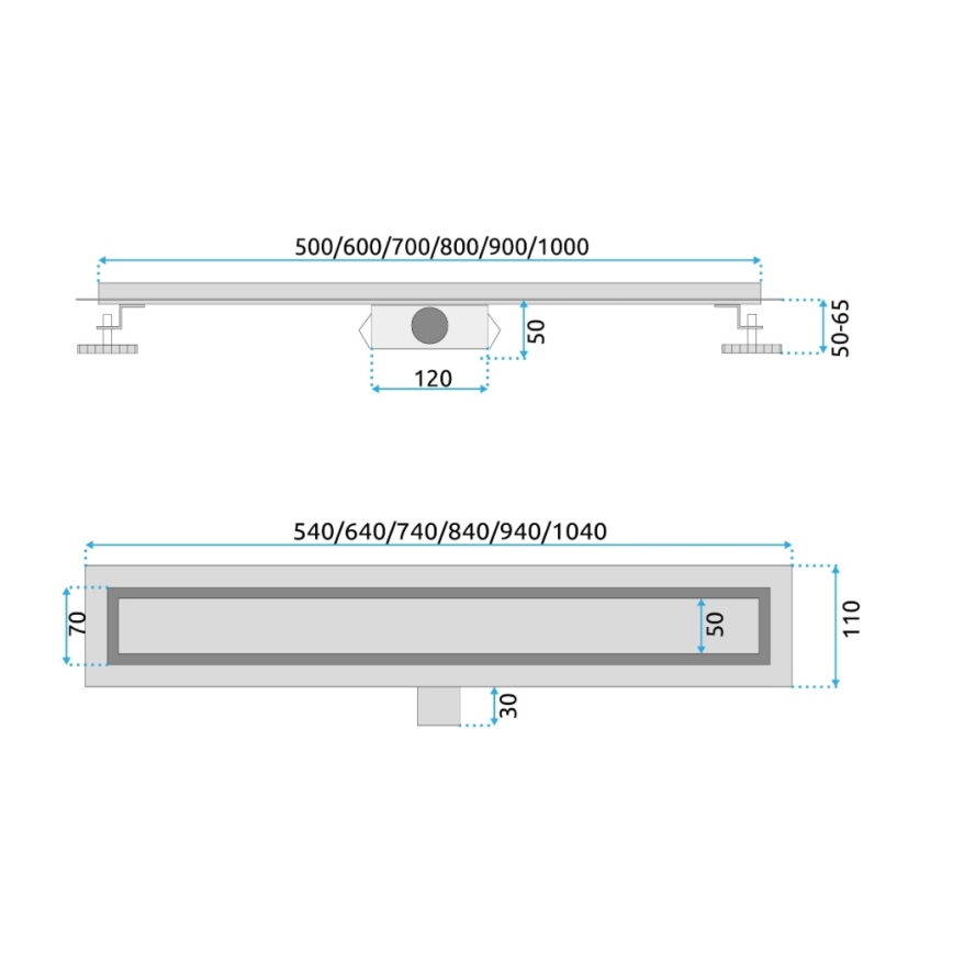 REA-G2502 - Odvodni žleb NEOX, 70 cm, od nerđajućeg čelika