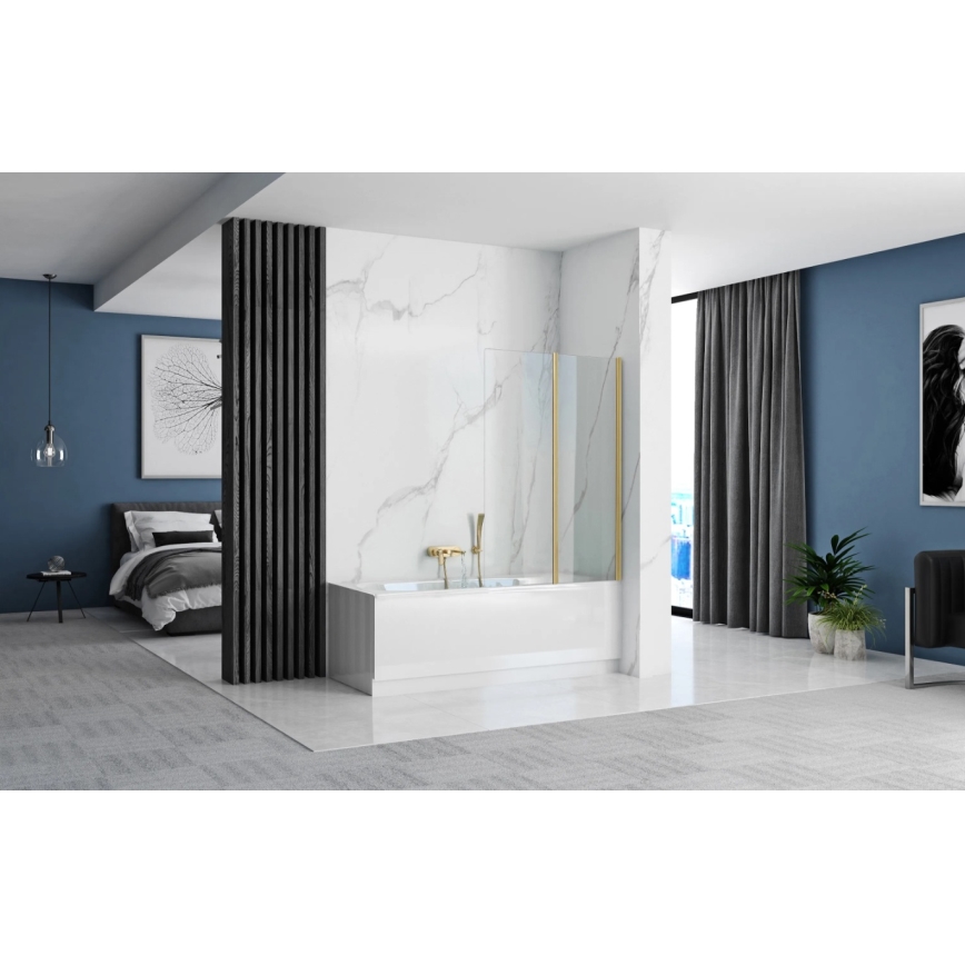 REA-K9777 - Sklopivi paravan za kadu AGAT 140x100 cm brušeno zlato/prozirno staklo