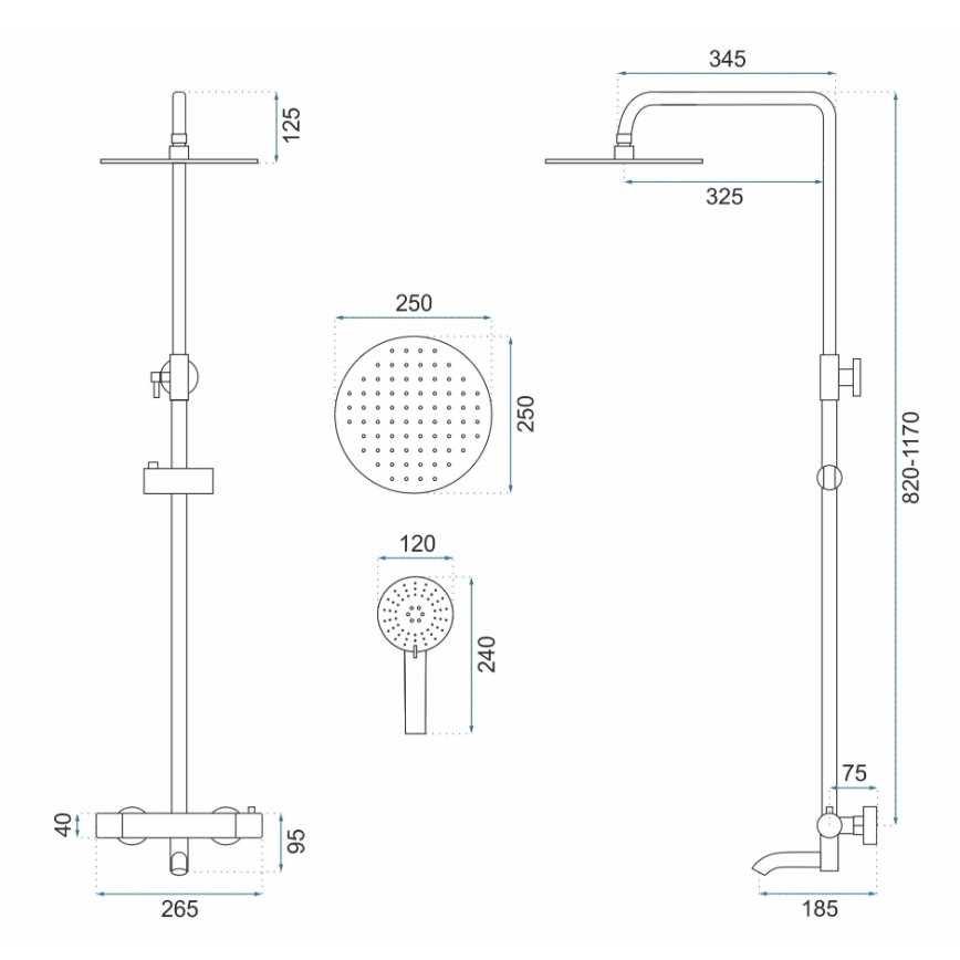 REA-P6604 - Set za tuš sa termostatskom baterijom LUNGO brušeno zlato