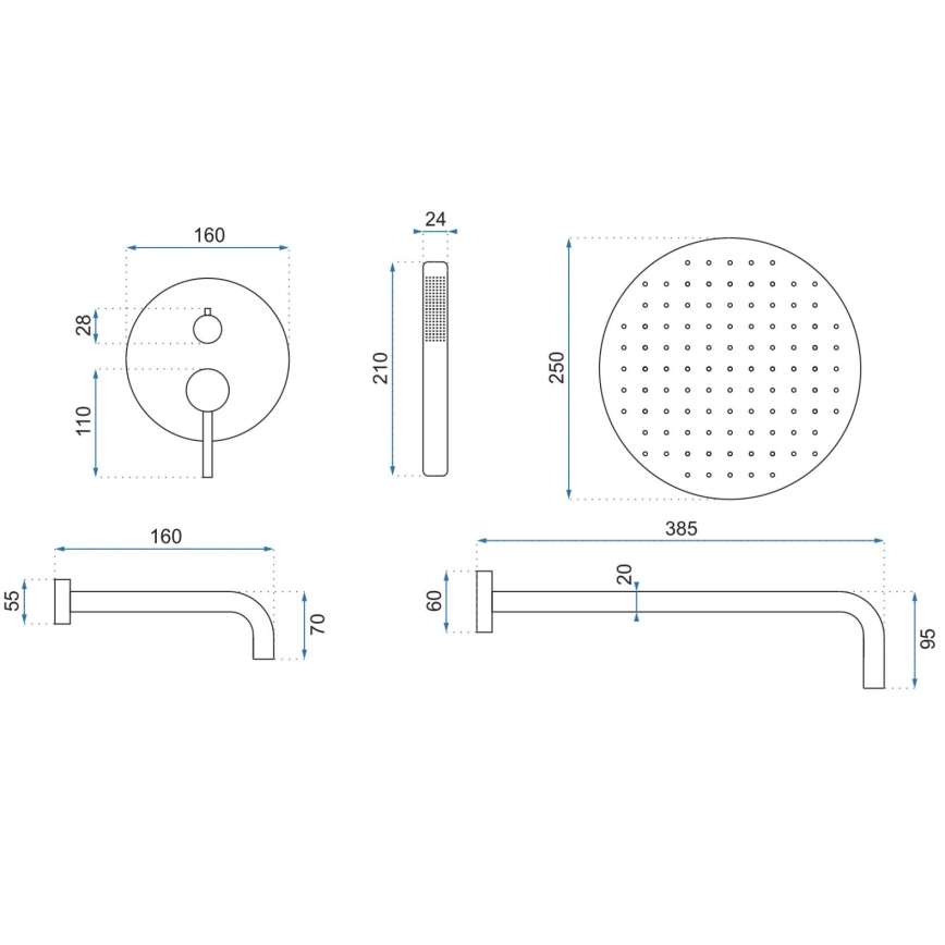 REA-P6609 - Tuš set sa termostatskom podžbuknom baterijom LUNGO, četkano zlato