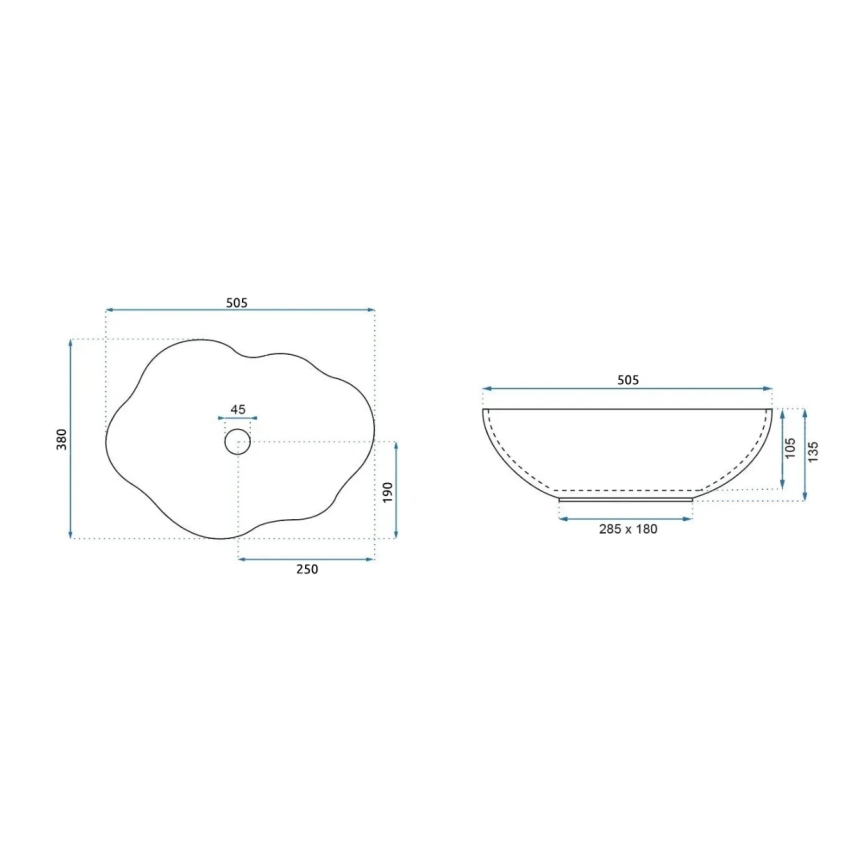REA-U0265 - Umivaonik za ploču PEARL 38x50,5 cm keramika/sjajna bela