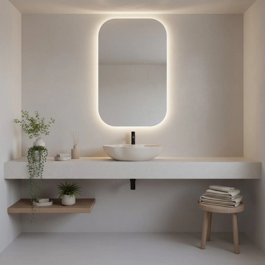 REA-U0617 - Umivaonik za ugradnju na ploču PEARL 38x50,5 cm keramika/bež/imitacija kamena