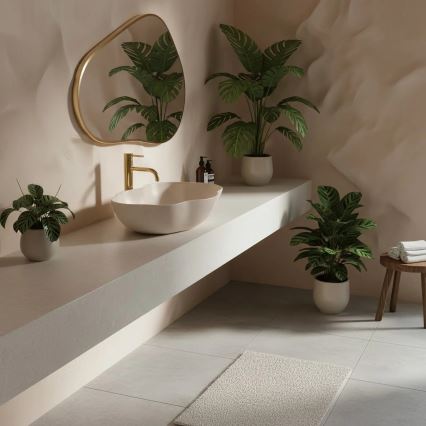 REA-U0617 - Umivaonik za ugradnju na ploču PEARL 38x50,5 cm keramika/bež/imitacija kamena