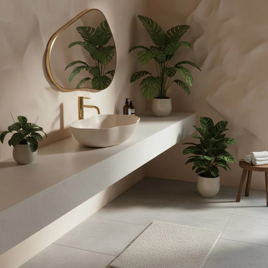 REA-U0617 - Umivaonik za ugradnju na ploču PEARL 38x50,5 cm keramika/bež/imitacija kamena