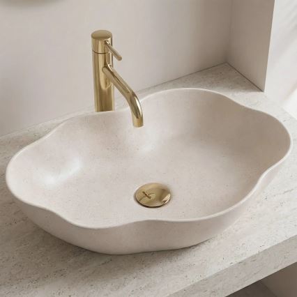 REA-U0617 - Umivaonik za ugradnju na ploču PEARL 38x50,5 cm keramika/bež/imitacija kamena
