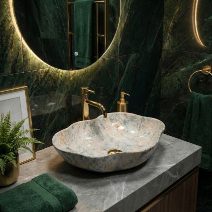 REA-U0620 - Umivaonik na ploču PEARL 38x50,5 cm keramika/siva/bež/imitacija kamena