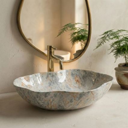 REA-U0620 - Umivaonik na ploču PEARL 38x50,5 cm keramika/siva/bež/imitacija kamena