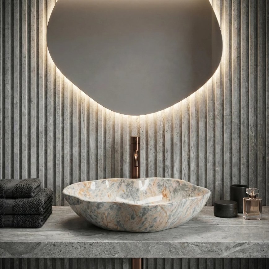 REA-U0620 - Umivaonik na ploču PEARL 38x50,5 cm keramika/siva/bež/imitacija kamena