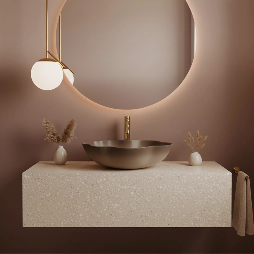 REA-U0629 - Umivaonik na ploču PEARL 38x50,5 cm keramika/braon