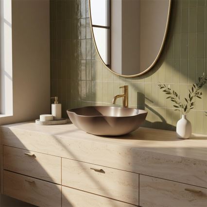 REA-U0629 - Umivaonik na ploču PEARL 38x50,5 cm keramika/braon