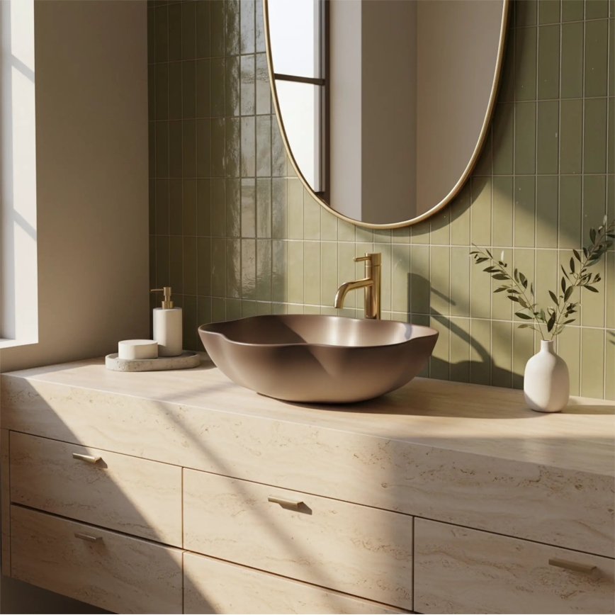 REA-U0629 - Umivaonik na ploču PEARL 38x50,5 cm keramika/braon