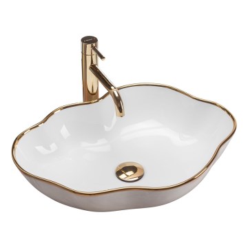 REA-U0696 - Umivaonik za ugradnju na radnu ploču PEARL 38x50,5 cm keramika/sjajna bela/zlatna