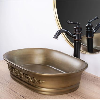 REA-U3305 - Umivaonik za ugradnju na radnu ploču WILMA RUSTIC 38x55 cm keramika/bakrena