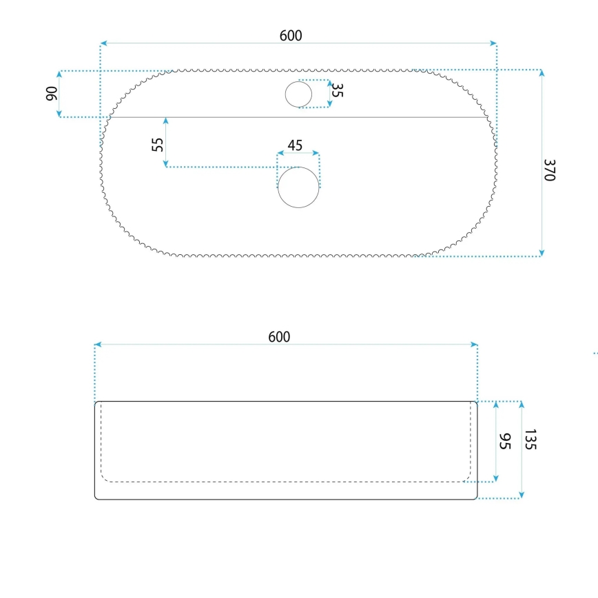 REA-U4002 - Umivaonik na radnu ploču MARCELA 37x60 cm keramika/sjajna bela