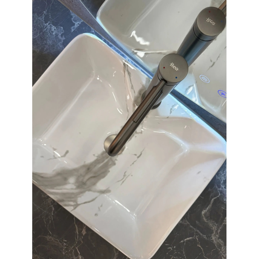 REA-U5052 - Umivaonik na ploču KELLY 38x49 cm, keramički, beo, dekor mermera