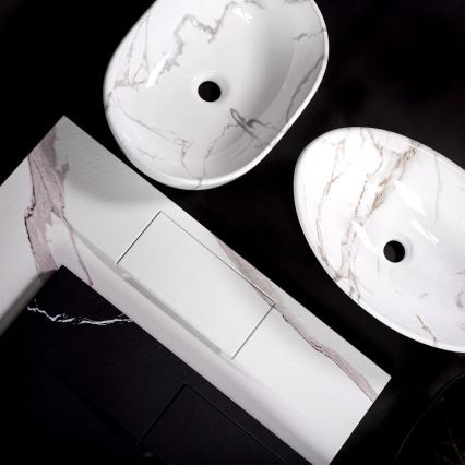 REA-U5052 - Umivaonik na ploču KELLY 38x49 cm, keramički, beo, dekor mermera