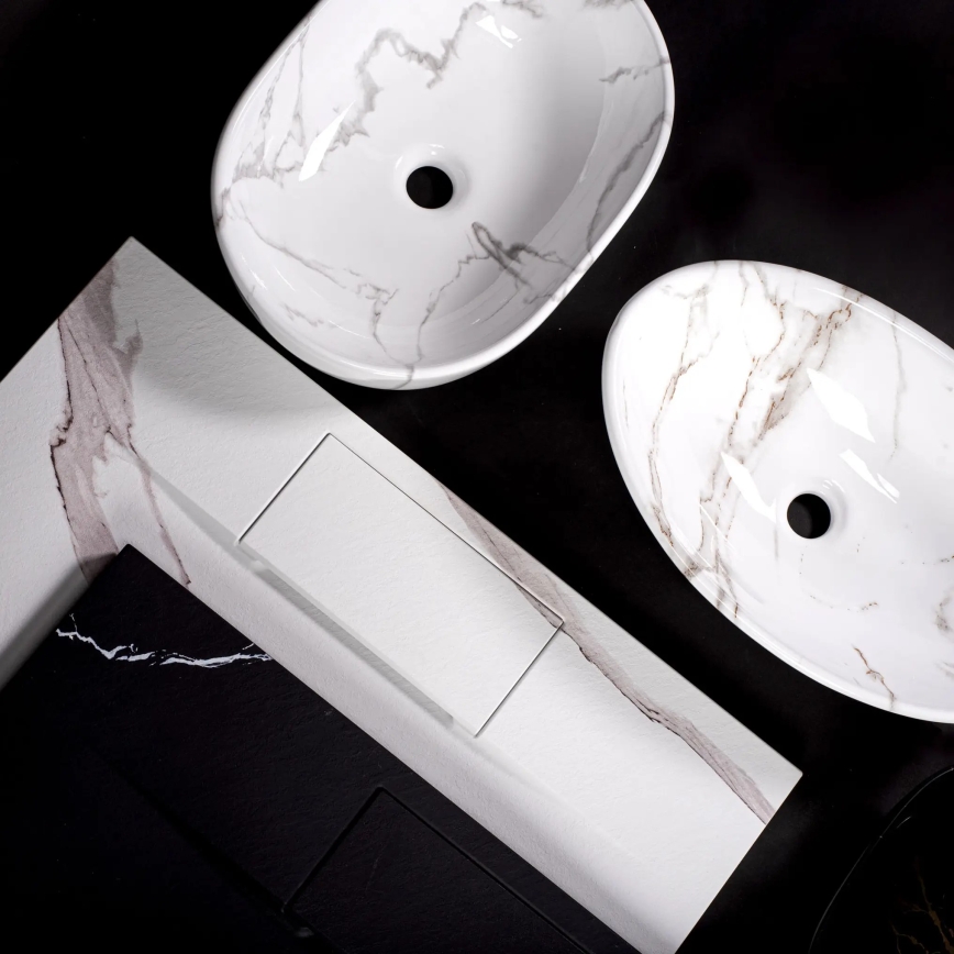 REA-U5052 - Umivaonik na ploču KELLY 38x49 cm, keramički, beo, dekor mermera