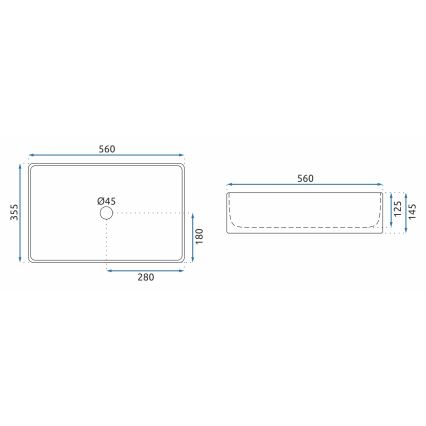 REA-U5055 - Umivaonik na ploču BERTA 35,5x56 cm keramika/sjajna bela