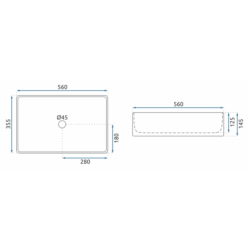 REA-U5055 - Umivaonik na ploču BERTA 35,5x56 cm keramika/sjajna bela