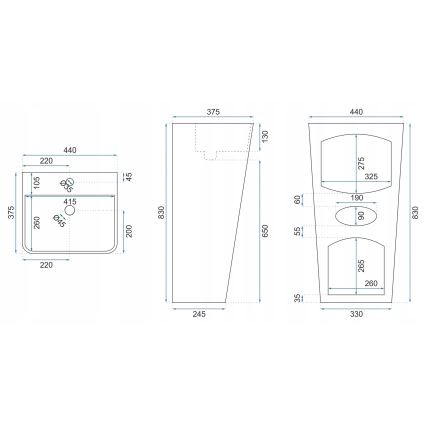 REA-U5637 - Samostojeći umivaonik ARIS 37,5x44 cm keramika/sjajna bela