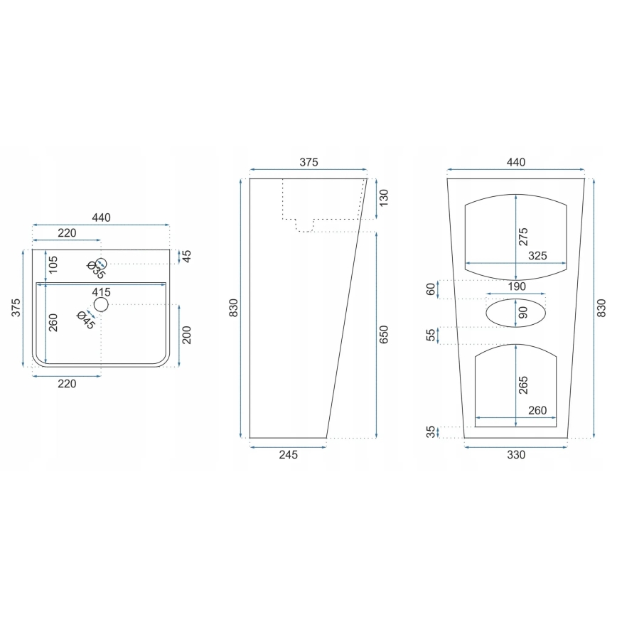 REA-U5637 - Samostojeći umivaonik ARIS 37,5x44 cm keramika/sjajna bela