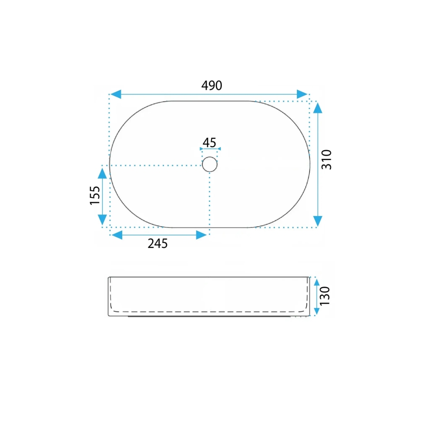 REA-U6375 - Umivaonik za ugradnju na ploču VANDA 31x49 cm keramika, u mat plavoj boji