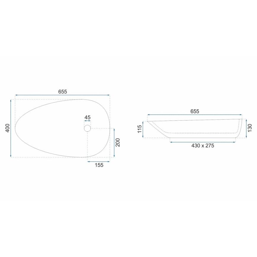 REA-U6501 - Umivaonik za postavljanje na ploču GRETA 40x65,5 cm keramika/imitacija kamena