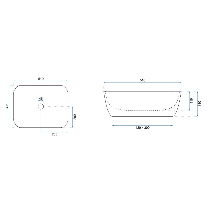 REA-U6616 - Umivaonik na ploču FREJA 39,5x51 cm keramika/bela