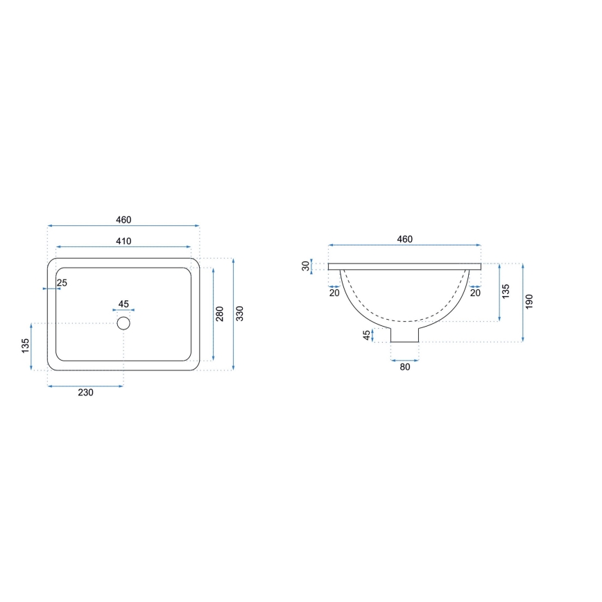 REA-U6653 - Ugradni umivaonik ADELA 33x46 cm keramika/sjajna bela