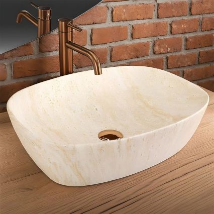 REA-U6689 - Umivaonik na ploču FREJA 39,5x51 cm keramika/bež/imitacija kamena