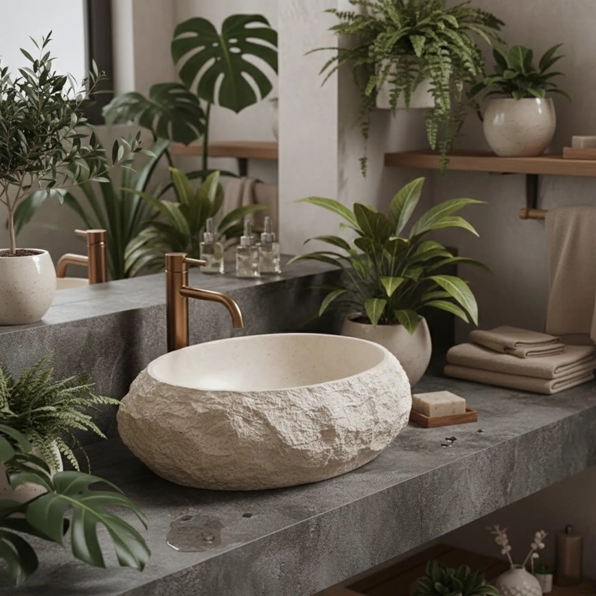 REA-U7347 - Umivaonik za ploču MIKA 38x50 cm bež/imitacija kamena