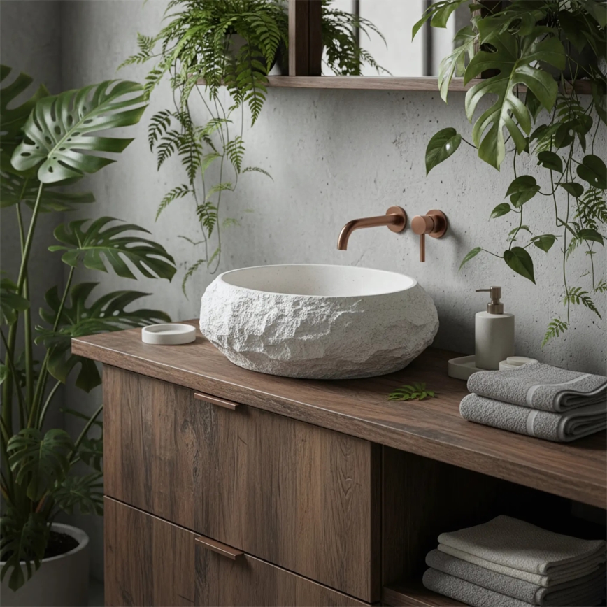 REA-U7350 - Umivaonik na ploču MIKA 38x50 cm, beo/imitacija kamena