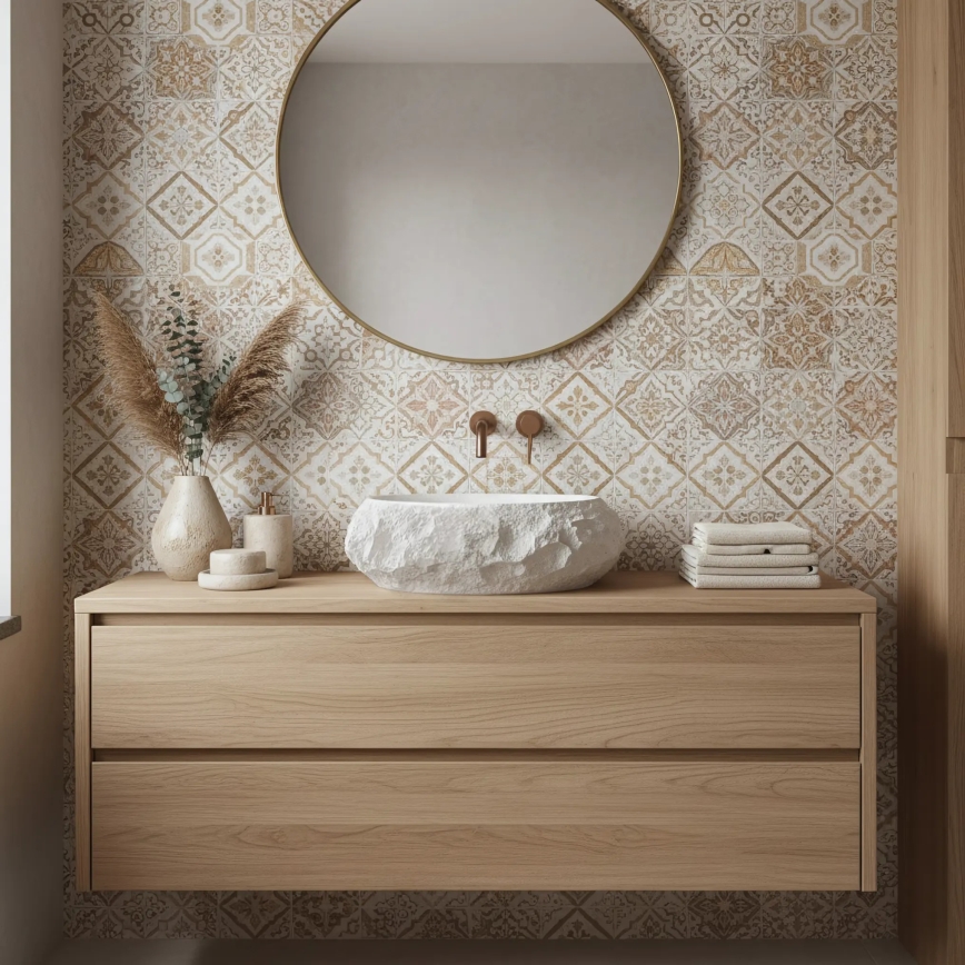 REA-U7350 - Umivaonik na ploču MIKA 38x50 cm, beo/imitacija kamena