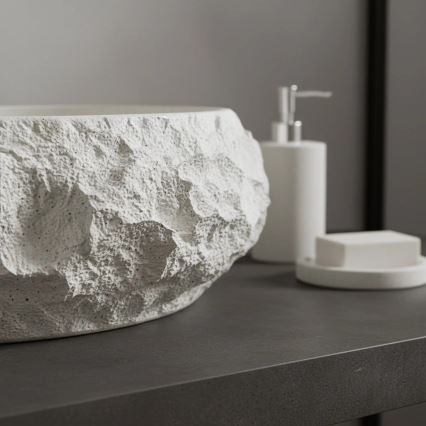 REA-U7350 - Umivaonik na ploču MIKA 38x50 cm, beo/imitacija kamena