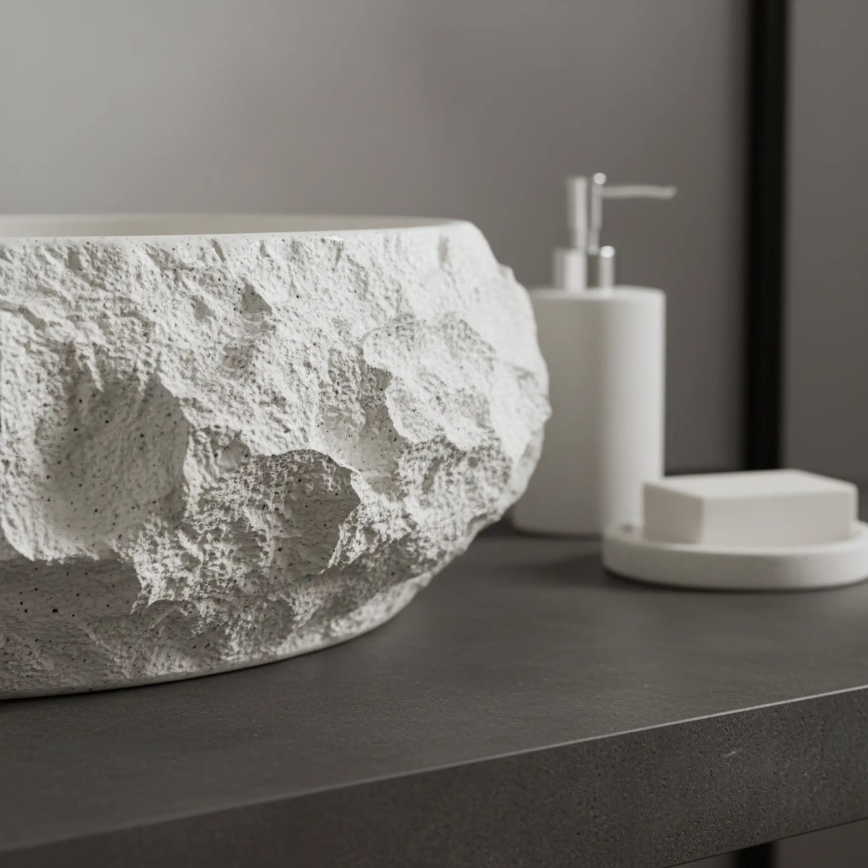 REA-U7350 - Umivaonik na ploču MIKA 38x50 cm, beo/imitacija kamena