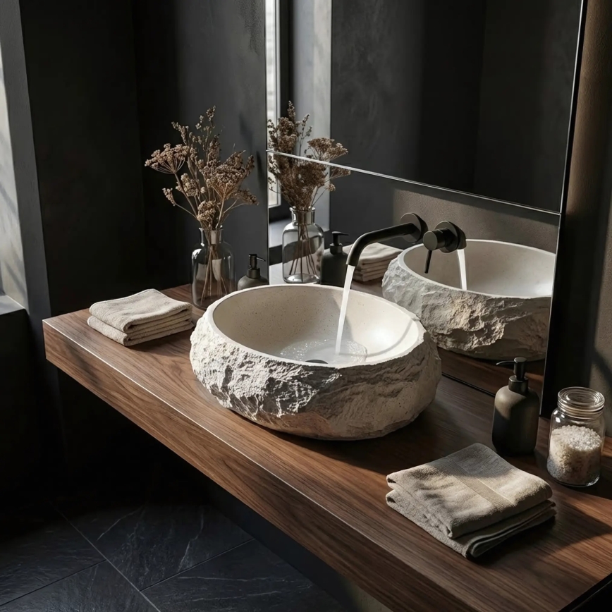 REA-U7350 - Umivaonik na ploču MIKA 38x50 cm, beo/imitacija kamena