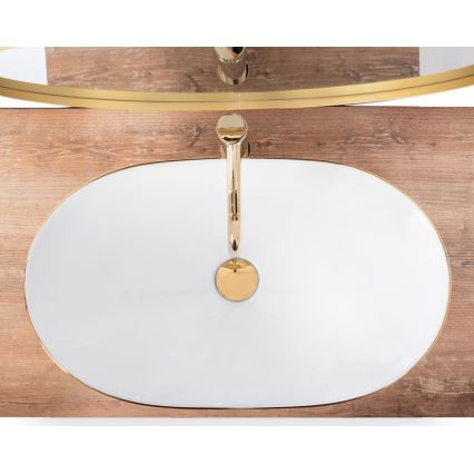 REA-U8570 - Umivaonik za ugradnju na ploču ROYAL 36x62 cm keramika/sjajna bela/zlatna