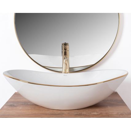 REA-U8570 - Umivaonik za ugradnju na ploču ROYAL 36x62 cm keramika/sjajna bela/zlatna