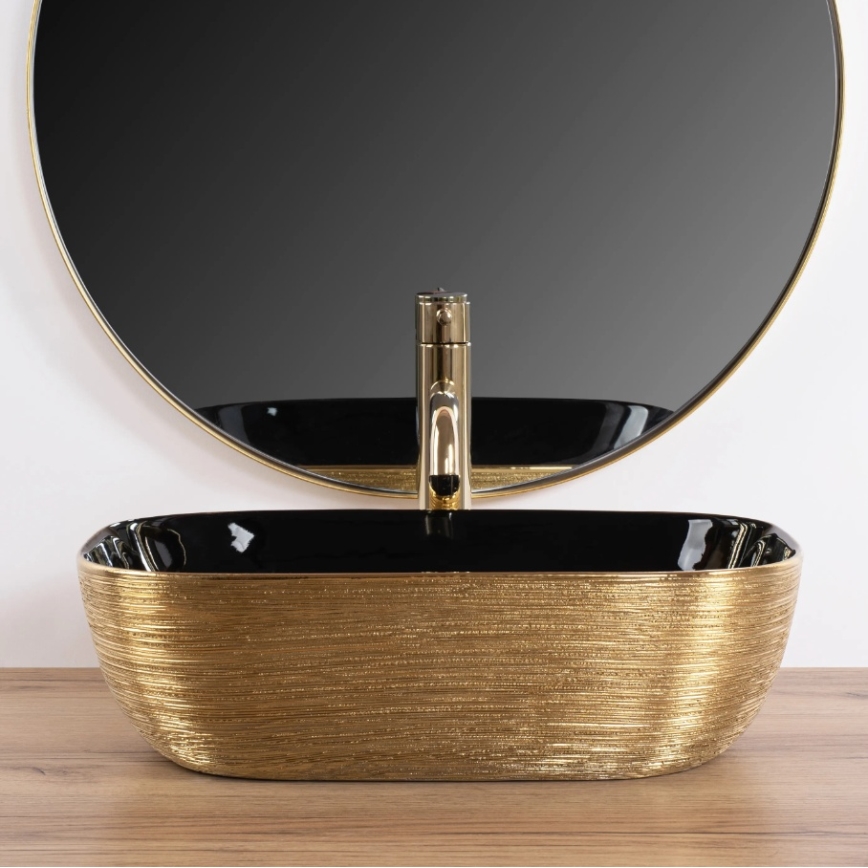 REA-U8780 - Nadgradni umivaonik BELINDA 33x46,5 cm keramika/crna/zlatna