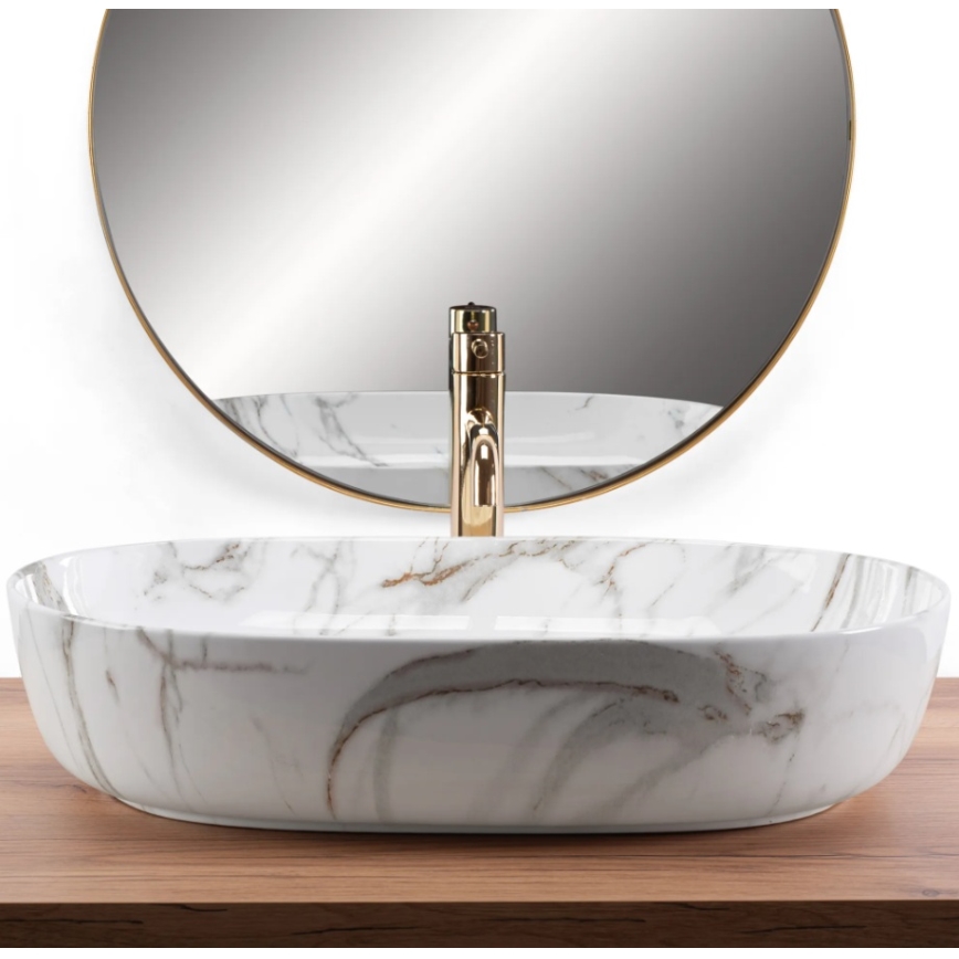 REA-U9656 - Umivaonik na ploču CLEO 41x60,5 cm keramika/dekor mramora