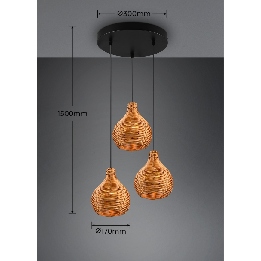 Reality - Luster na sajli SPROUT 3xE14/40W/230V braon/ratan