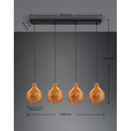 Reality - Viseći luster na sajli SPROUT 3xE14/40W/230V braon/ratan