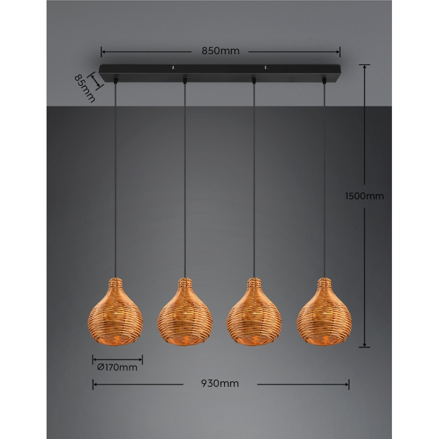 Reality - Viseći luster na sajli SPROUT 3xE14/40W/230V braon/ratan