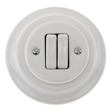 Reblig - Beli porcelanski retro dvostruki prekidač sa ramom br. 5
