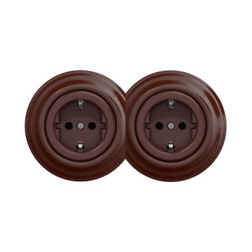 Reblig - Dupla retro kućna utičnica sa okvirom SCHUKO 230V braon