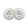 Reblig - Dupla retro kućna utičnica sa okvirom SCHUKO 230V, keramička, bela
