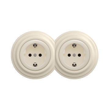 Reblig - Dvostruka retro kućna utičnica sa okvirom SCHUKO 230V bež